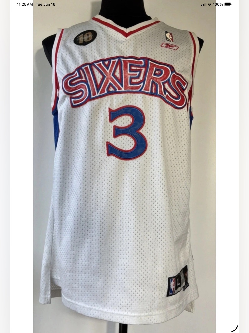 Philadelphia 76Ers Allen Iverson Reebok Swingman NBA Jersey Size XL